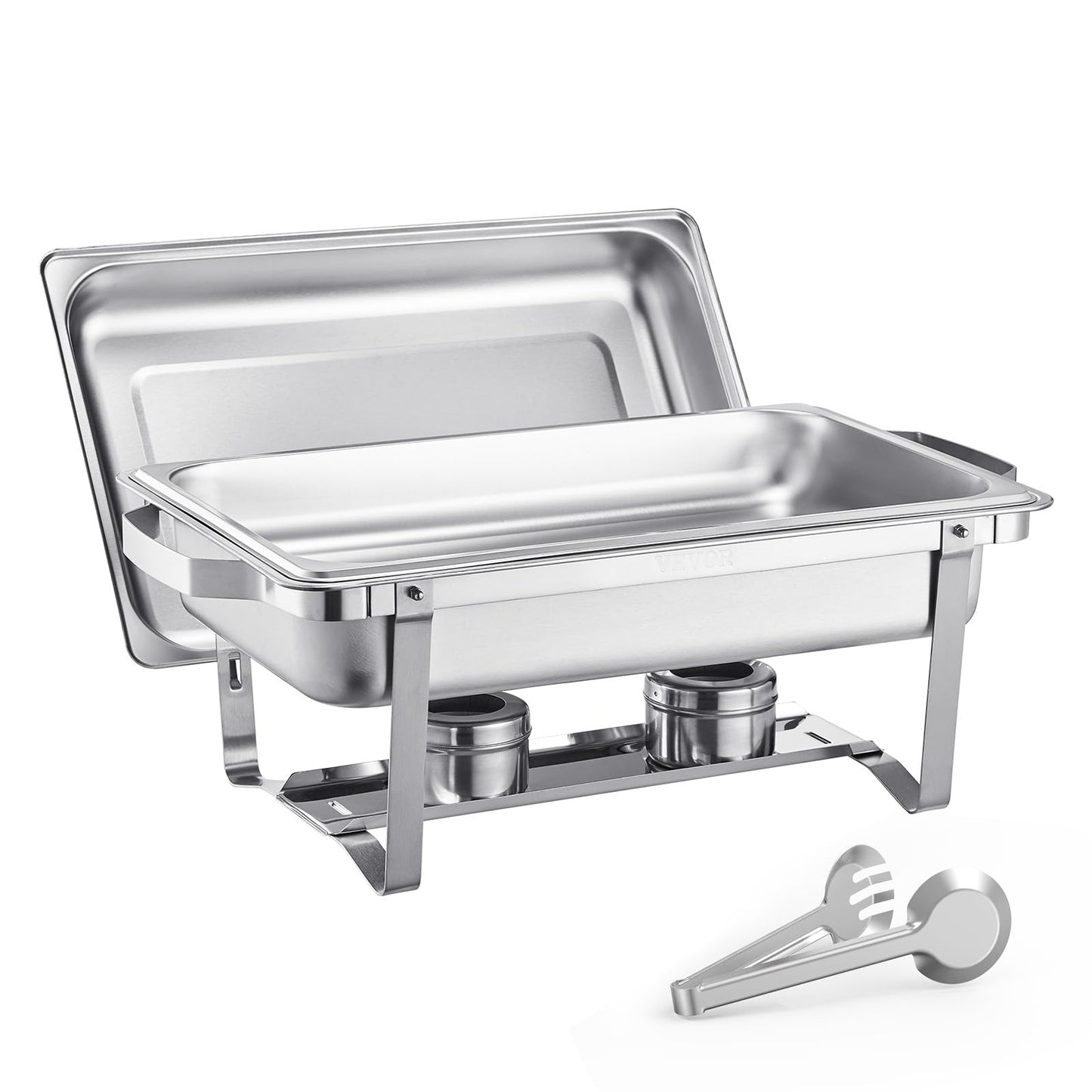 VEVOR Chafing Dish Buffet Set, 8 Qt 4 Pack, Stainless Chafer with 4 Full Size Pans, Rectangle Catering Warmer Server with Lid Water Pan Folding Stand Fuel Tray Holder Spoon Clip