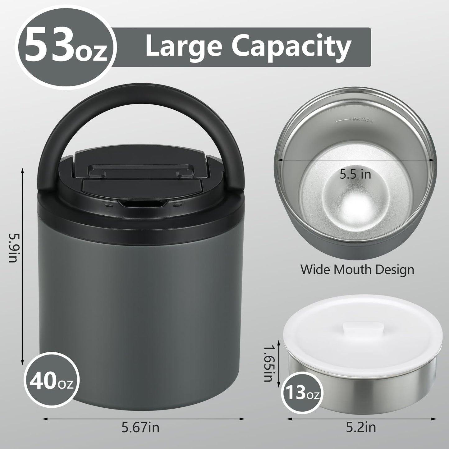 Thermo for Hot Food, Soup Thermo for Adults 40oz Lunch Containers Wide Mouth, Insulated Food Container Leak Proof Vacuum Stainless Steel With Carry Handle and Spoon BPA Free