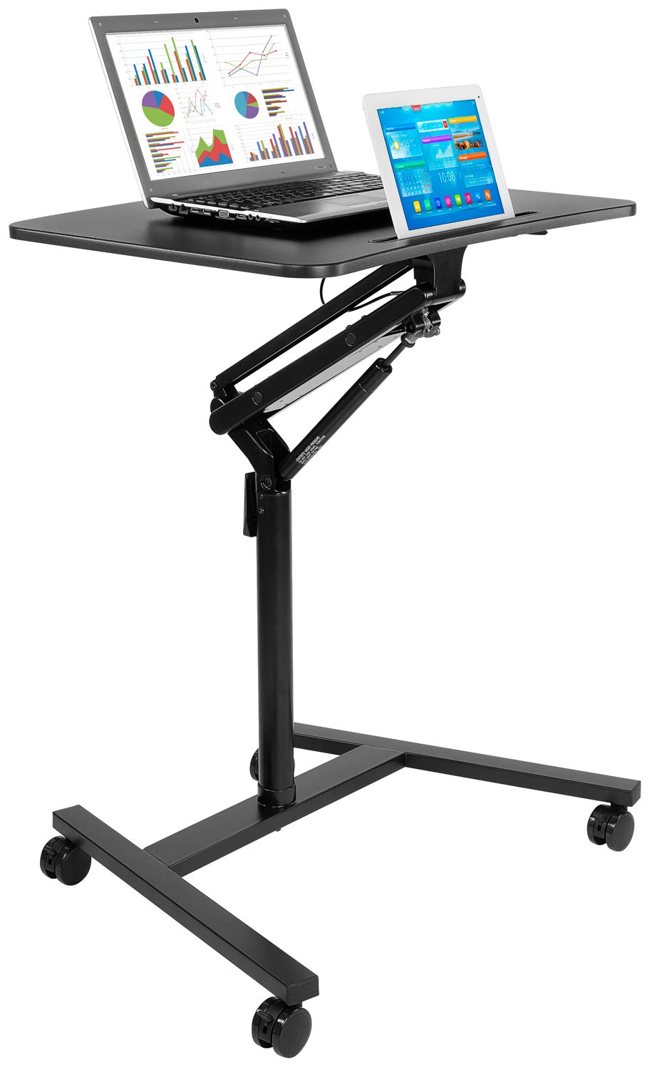 Mount-It! Mobile Standing Desk for Laptop with Wheels, Gas Spring Height Adjustable Rolling Workstation Cart, 27" x 20" Laptop Desk on Wheels, Portable Computer Desk for Home Office, Classroom