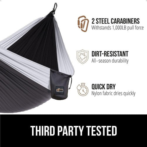 GORILLA GRIP Durable Camping Hammock - Heavy Duty Tree Straps | Portable Outdoor Swing Chair, Black
