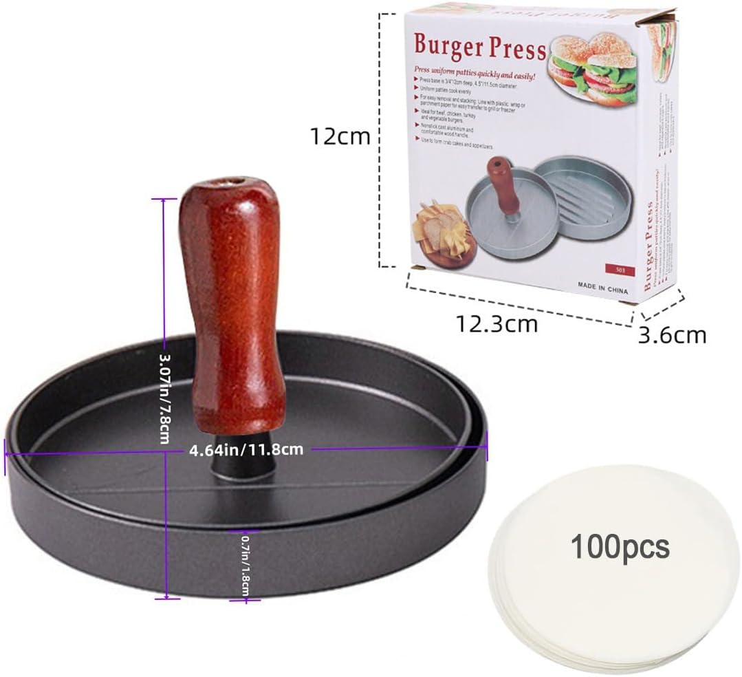 Skiennix Hamburger Press Patty Maker - 100% Free Patty Papers | Dishwasher Safe & BPA Free Kitchen Gadget