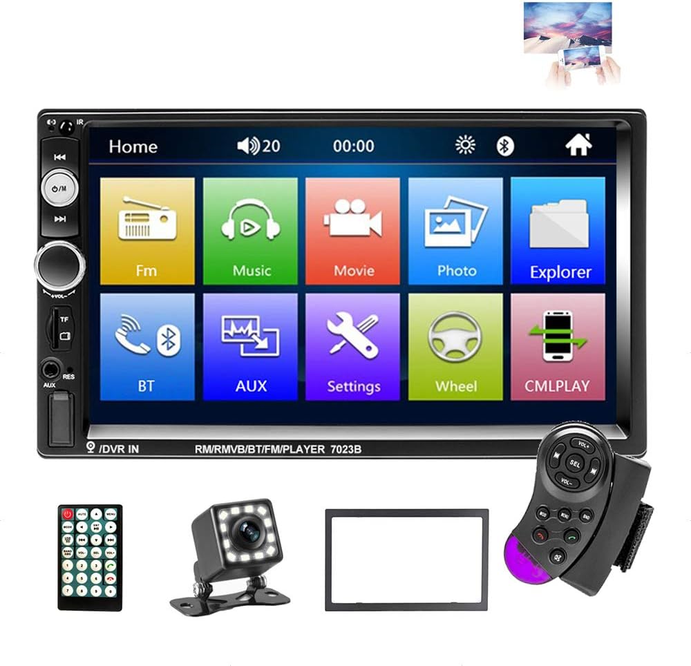 EKAT 7 Inch MP5 Double Din Car Stereo Receiver Bluetooth Touch Screen Car Radio Head Unit Video Digital Player Support