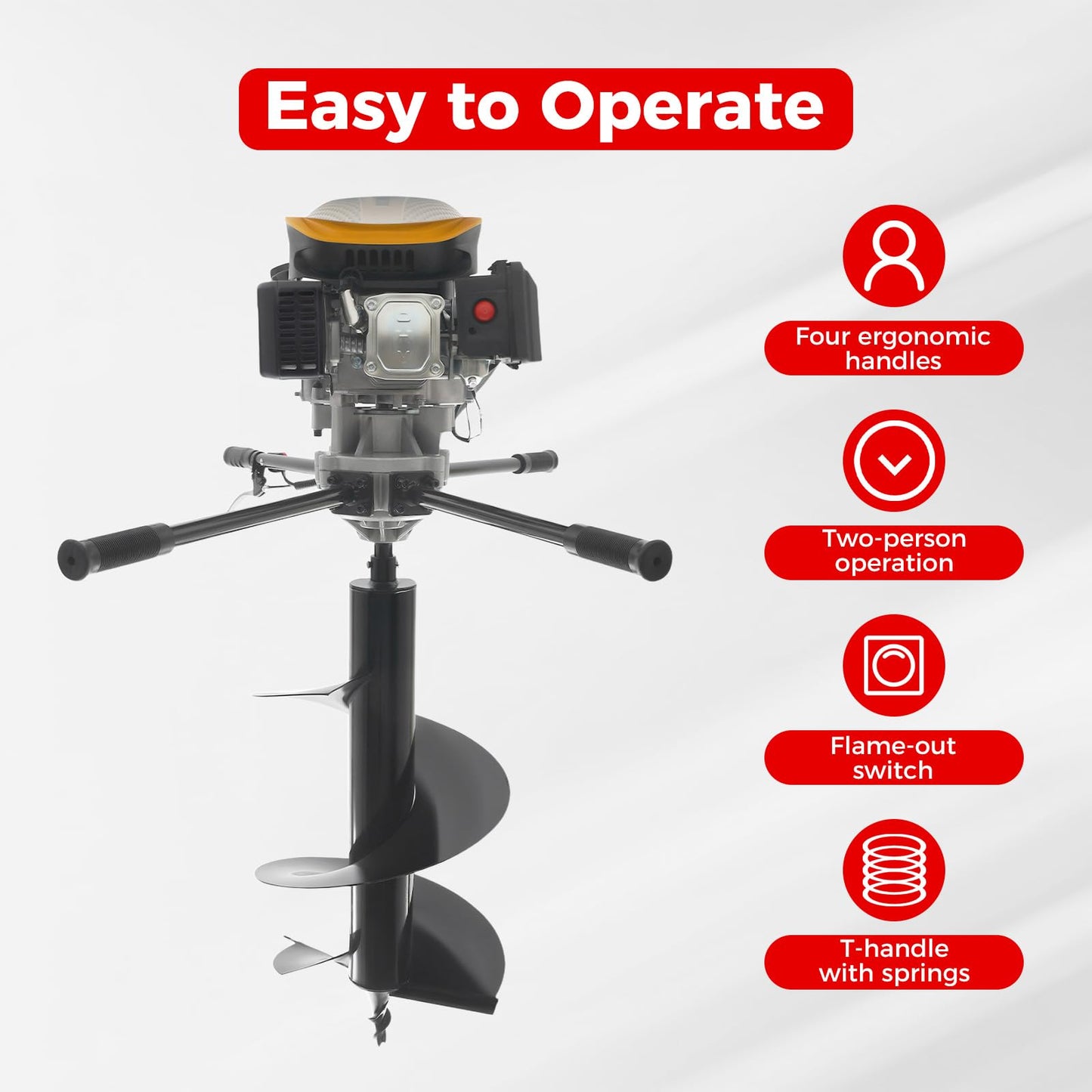 Gas Powered Earth Auger Borer Ground Drill, 173CC 4-Stroke Auger Post Hole Digger Ground Drill Fence Ground Drill with Fuel Tank&Drill Bit for Drilling Holes Quickly in Soil 9HP Black