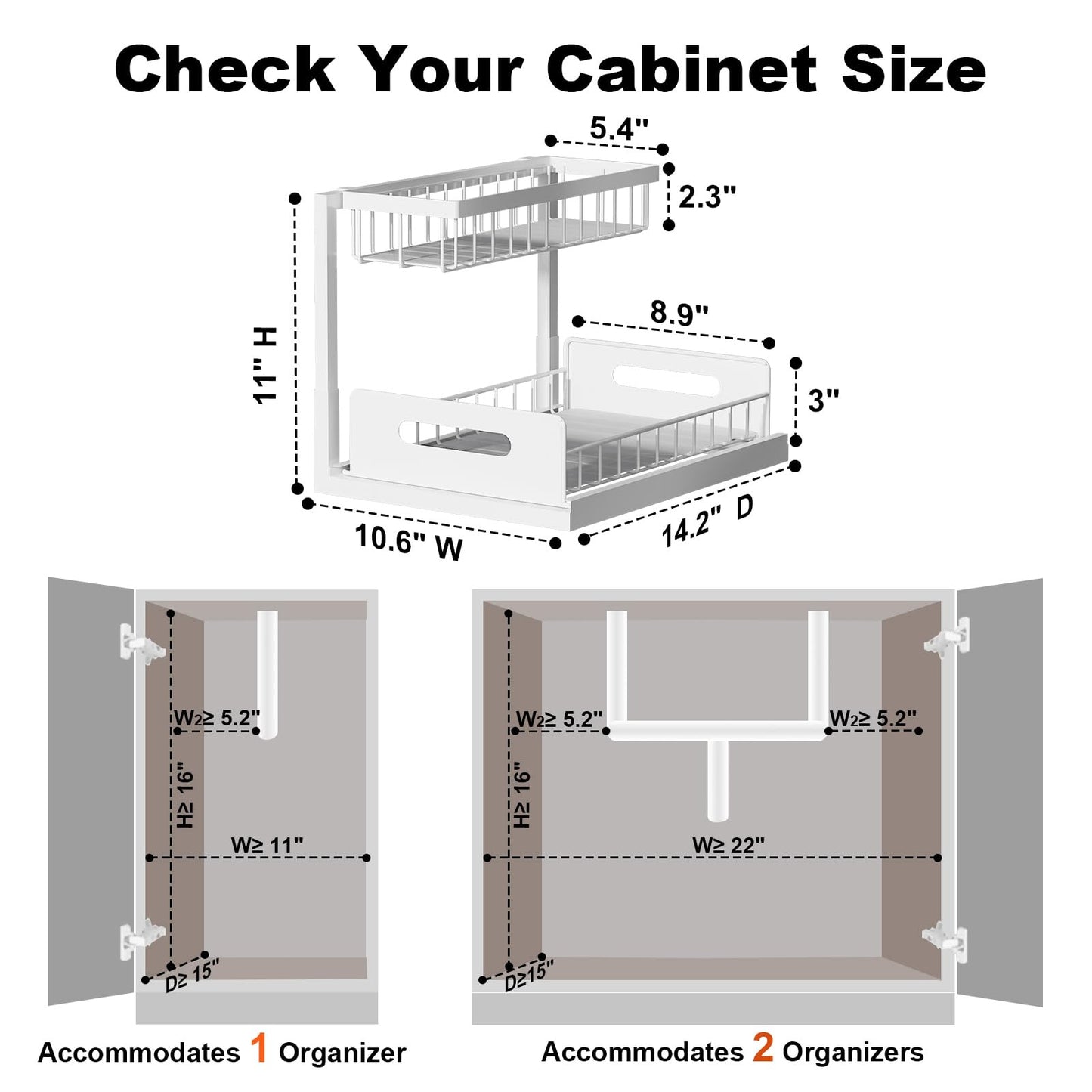 REALINN Under Sink Organizer, Pull Out Cabinet Organizer 2 Tier Slide Out Sink Shelf Cabinet Storage Shelves, Under Sink Storage for Kitchen Bathroom Cabinet, White, 1 Pack