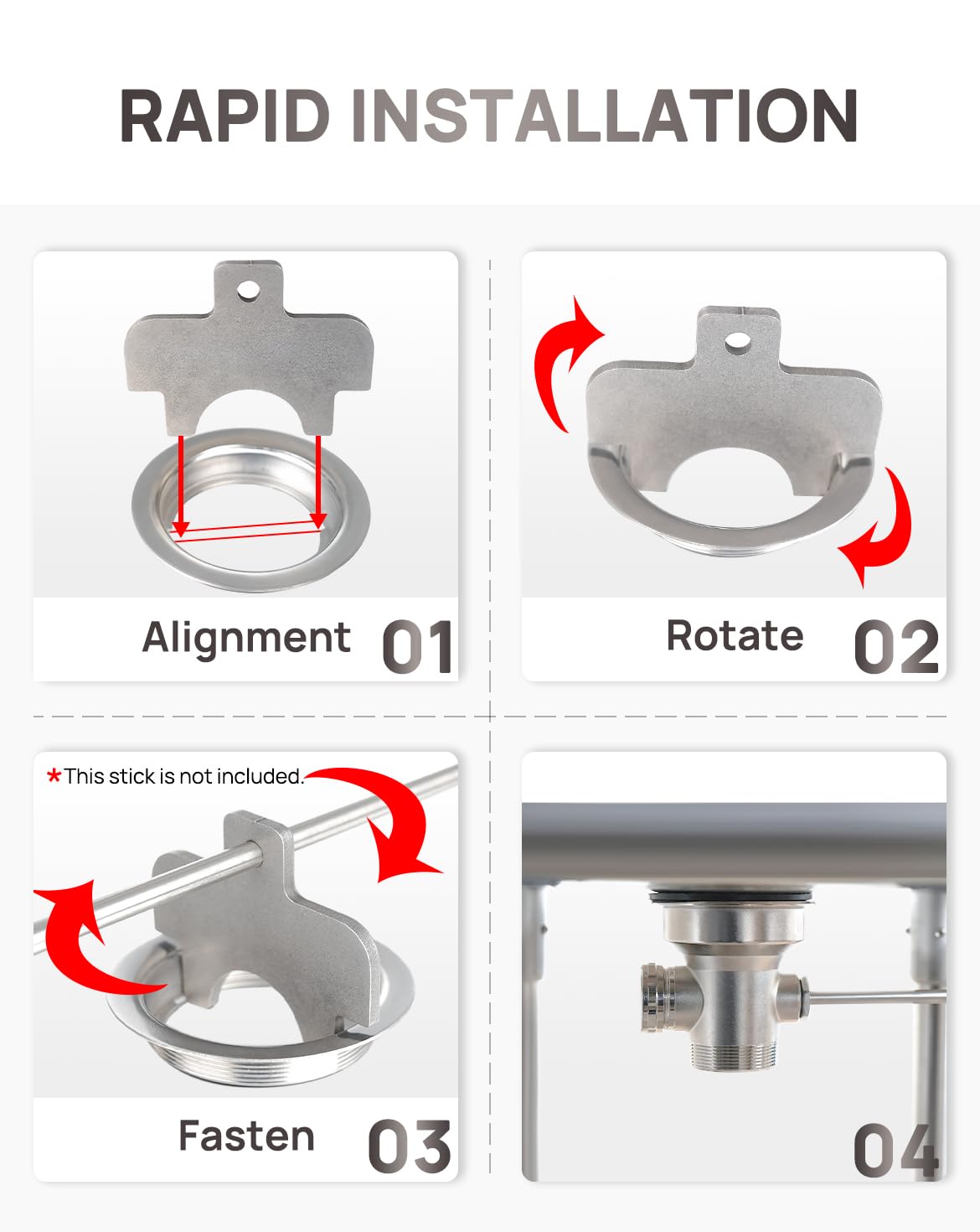 3-Pack of Commercial Sink Drains(Without Overflow Inlet) + 1-Pack Installation Tool