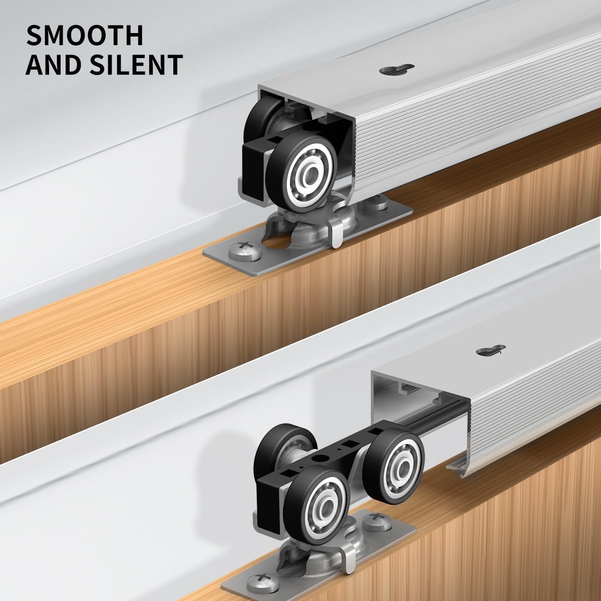 Pocket Door Hardware and Track Set, 48 Inch Sliding Door Aluminium Alloy Box Rail Hardware for Single Wooden Door,Silver