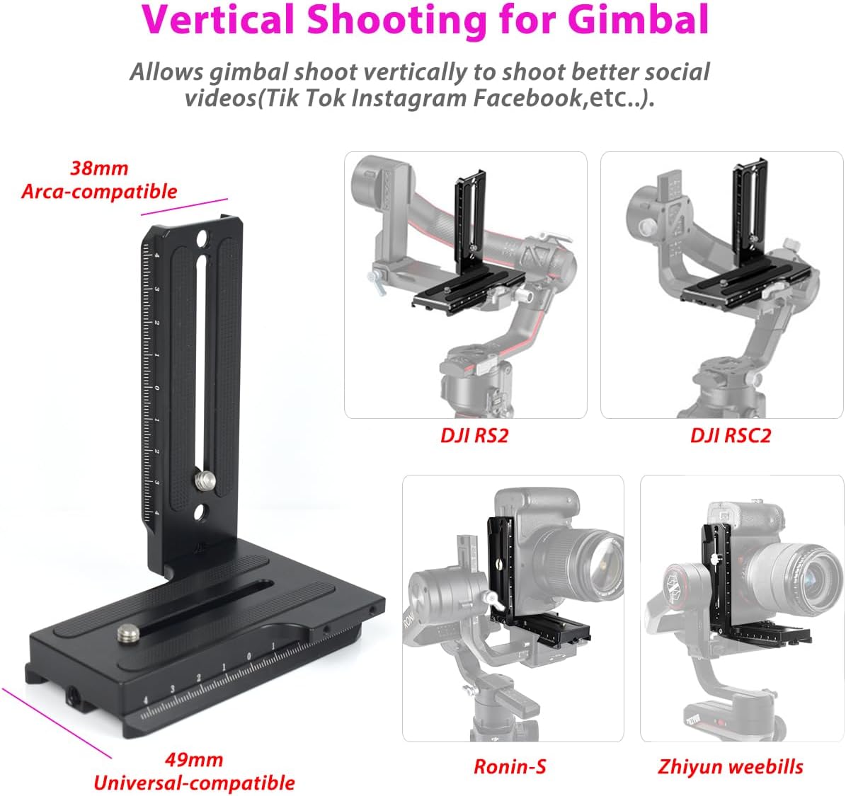 Akeipho RSC2 RS2/ RS3 L Bracket Vertical Mount Quick Release Plate for DJI Ronin / / S, Zhiyun Weebill S Gimbal, DSLR
