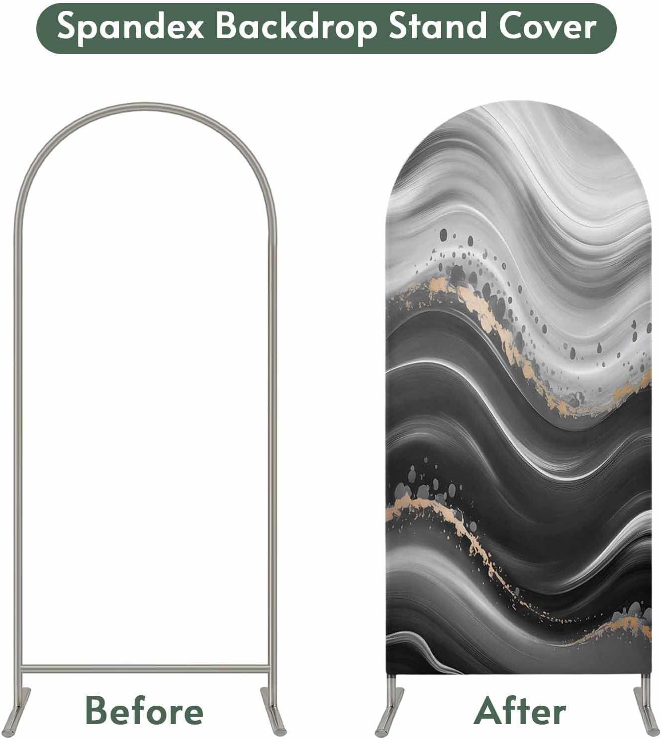 Jnbasdffb 7.2 Marble Wedding Arch Cover,Stretchy Spandex Arch Backdrop Stand Covers FT,Black Grey Oil Painting Gradient