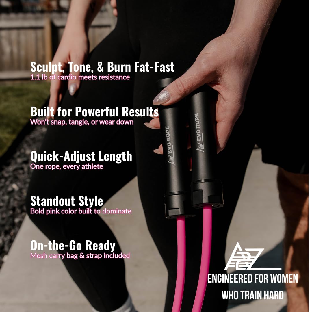 Evo Rope | 1.1LB Weighted Jump Rope for Women & Men – Adjustable 10mm Heavy PVC Skipping Rope for Fitness, Ideal for High-Intensity Training, MMA, Boxing, CrossFit, Weight-loss Workouts