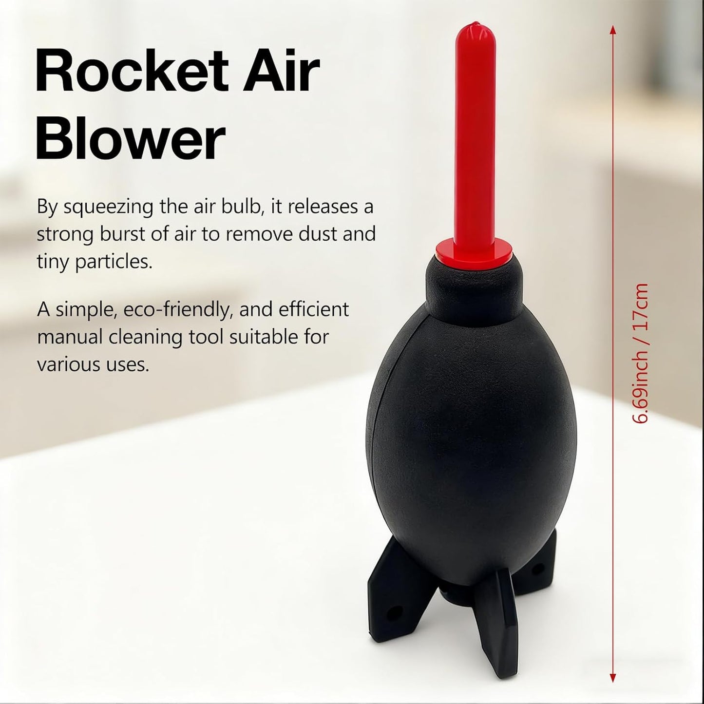 Brvlsoc Rocket-Style Rubber Air Blower Dust Cleaner for DSLR Camera, Lens, and Keyboard Red Duster