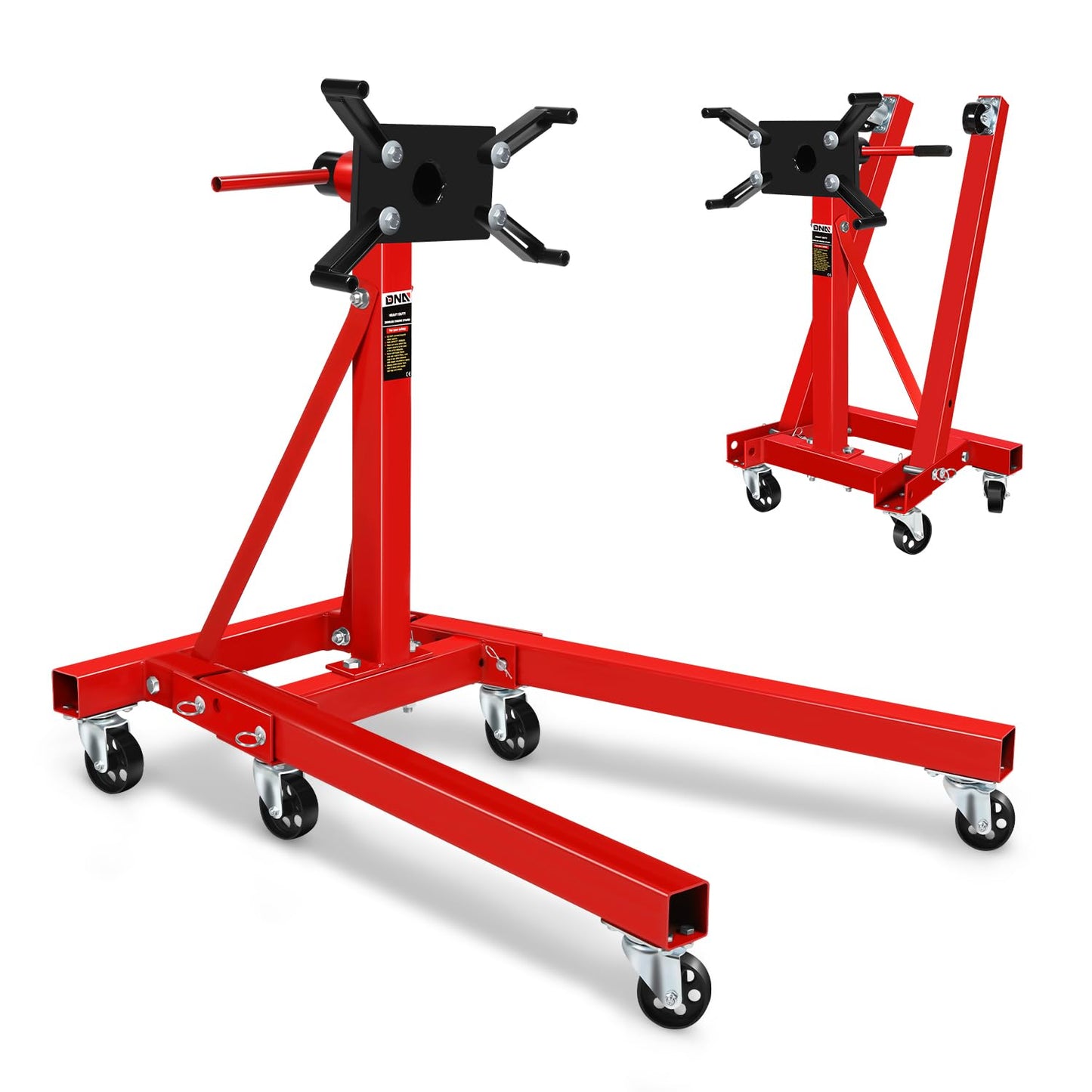 DNA Motoring Foldable 360 Degree Rotating Head Engine Motor Stand 2000Lb Capacity with 6-Casters, 4 Adjustable Arms, Red, TOOLS-00325