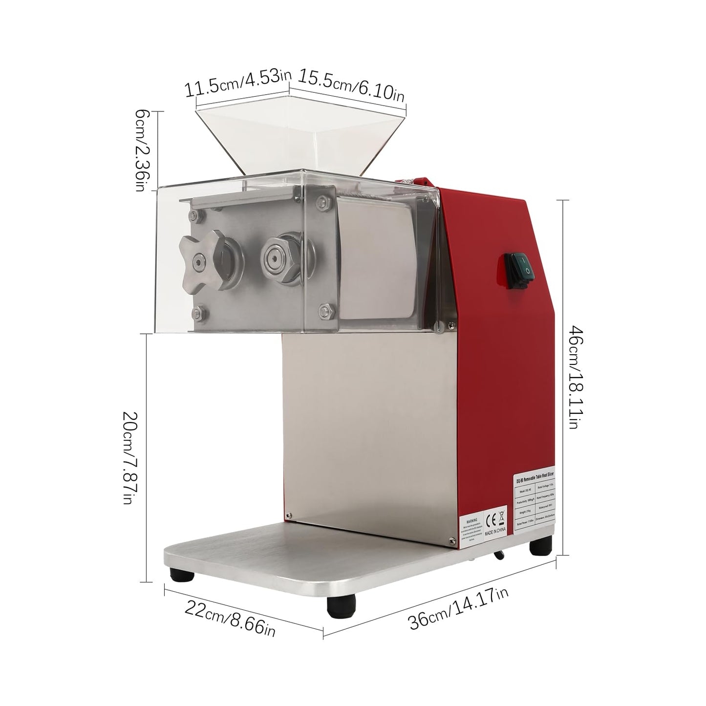 Commercial Meat Cutting Machine, 1100W Meat Shredding Machine, 3.5mm Blade Electric Meat Cutter, Stainless Steel Restaurant Food Cutter, for Kitchen Supermarket Lamb Beef Chicken, Red