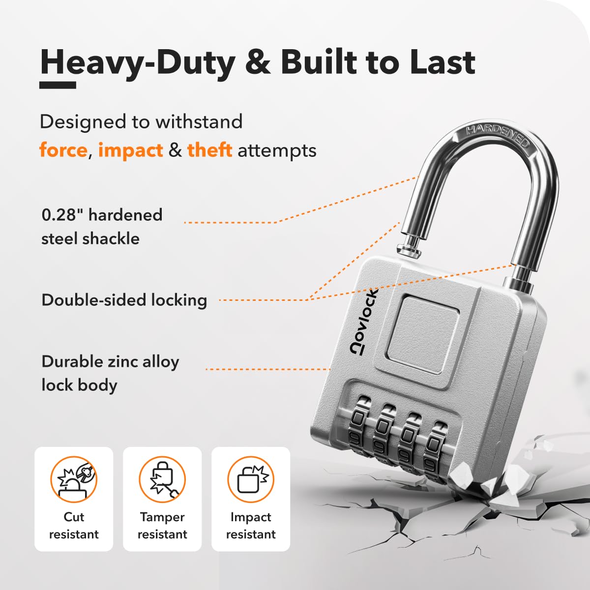 NOVLOCK Combination Locks for Outdoor & Indoor | Heavy Duty, Weatherproof, 4-Digit Security | Padlock for Lockers, Gates, Fences, Sheds, Storage | 2-Pack, Silver