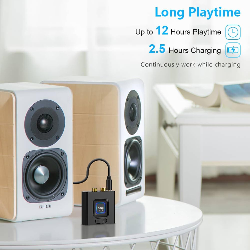 1Mii 5.1 3.5mm 12hrs Bluetooth Receiver for Home Stereo, Bluetooth Audio Adapter with RCA, Wireless Hi-Fi Music