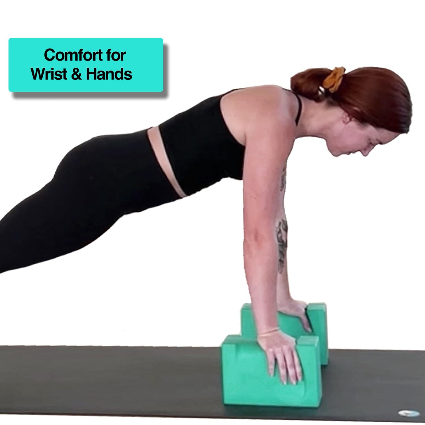 WRIST BLOCK™ The Ultimate Evolution in Premium Quality Yoga Blocks (Set of 2, Teal) - Designed to Eliminate Wrist Strain During Yoga, Pilates, Pushups and Other Exercises - Wrist Support - Meditation