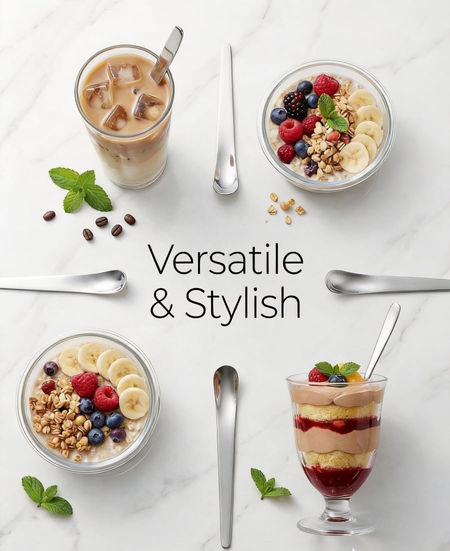 Premium Stainless Steel Long Handle Ice Cream Spoon - Ergonomic & Effortless Scooping for Hard Ice Cream, Desserts, Coffee - Heavy Duty, Stylish Design for Home, Bakers, Baristas (4)