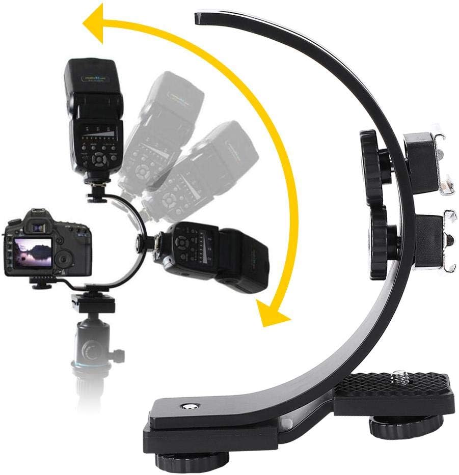 C-Shape Dual Hot Shoe Flash Mount Bracket for Cameras