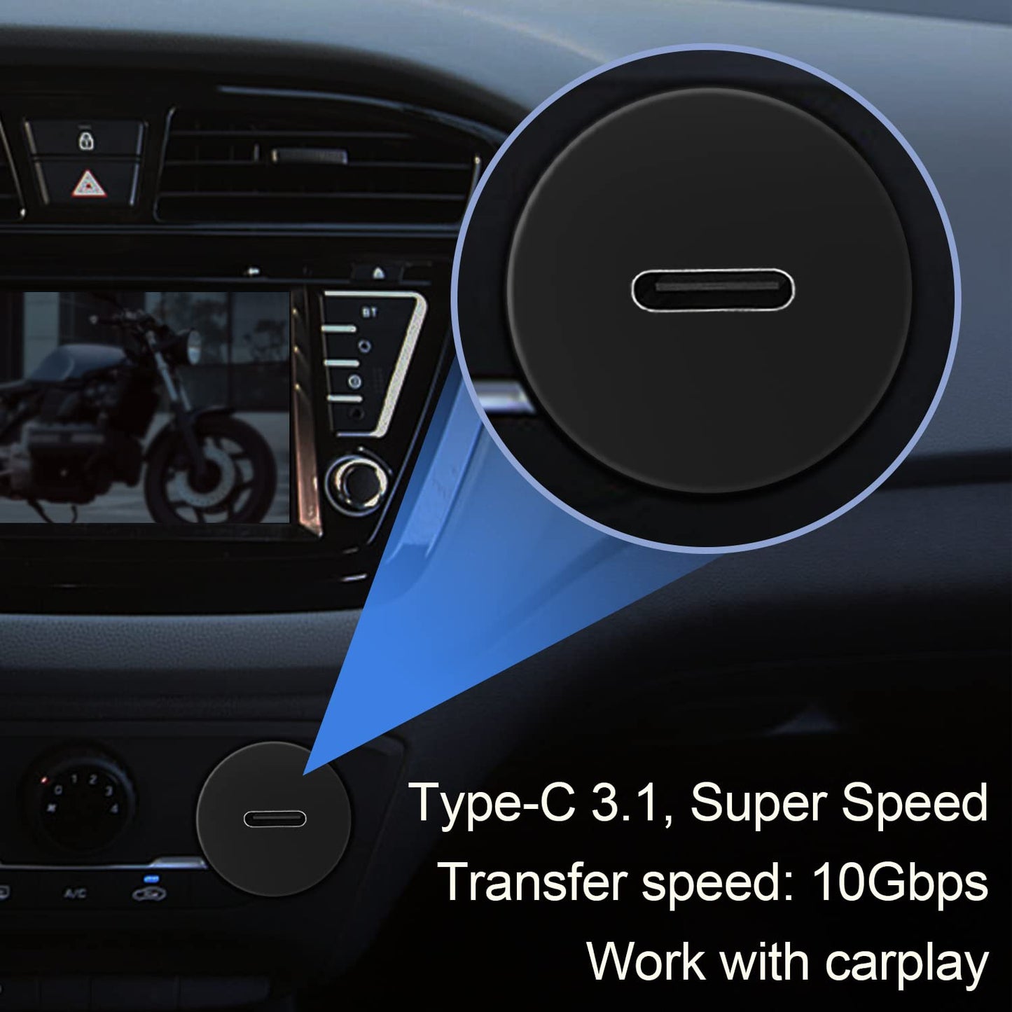 3/4" 3.1 3.1 3ft BATIGE Round Hole Small Type C Car Flush Mount Cable USB C Panel Mount Male to Female Extension Cable