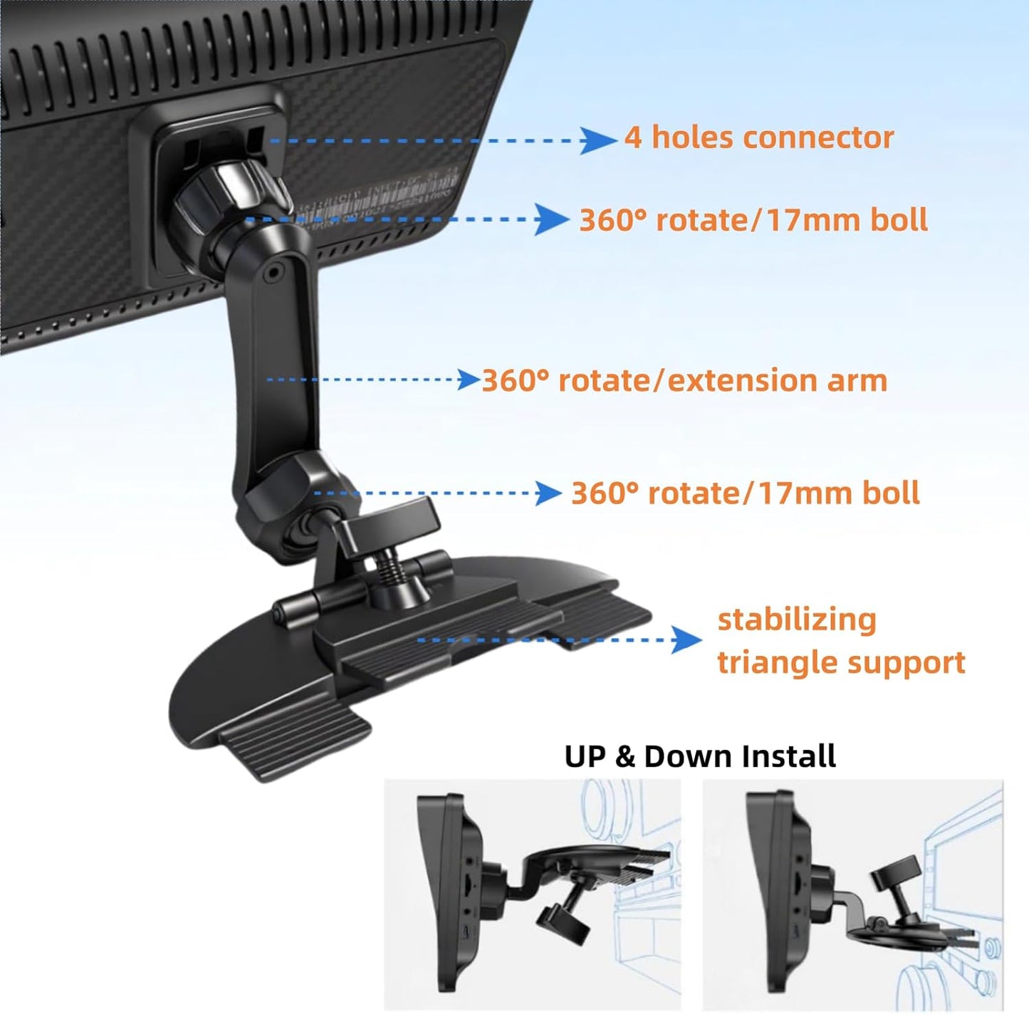 Epronic 360 7" 9" 10.26" Extended Arm CD Slot Mount for CarPlay Screen Adjustable Rotating Universal Head Compatible