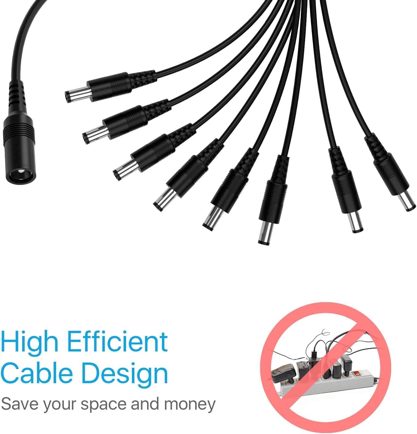 1 8 ZOSI DC Female to Male Output Power Splitter Cable Y Adapter For CCTV Accessories Black