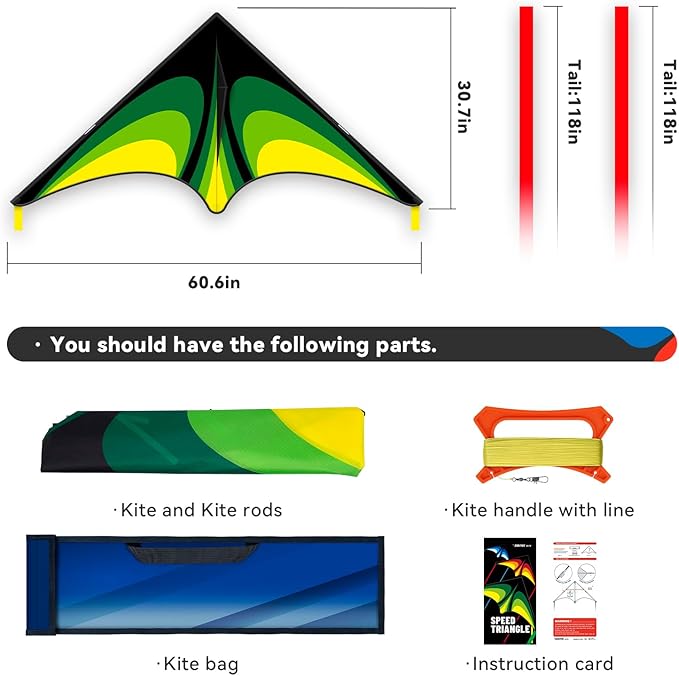 Delta Kite for Kids & Adults，Easy to Fly,Single Line Beach and Park Kite for Family Outdoor Games & Activities (Speed Triancle - Green)