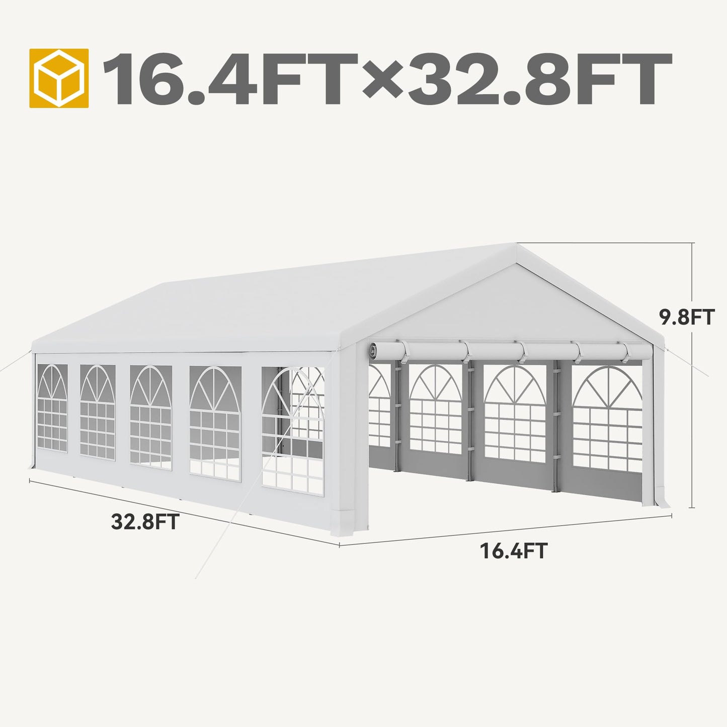 DWVO 16x32ft Party Tent Outdoor Heavy Duty Wedding Event Shelters Galvanized Canopy with Upgraded Large Roof, Removable PVC Sidewalls, White