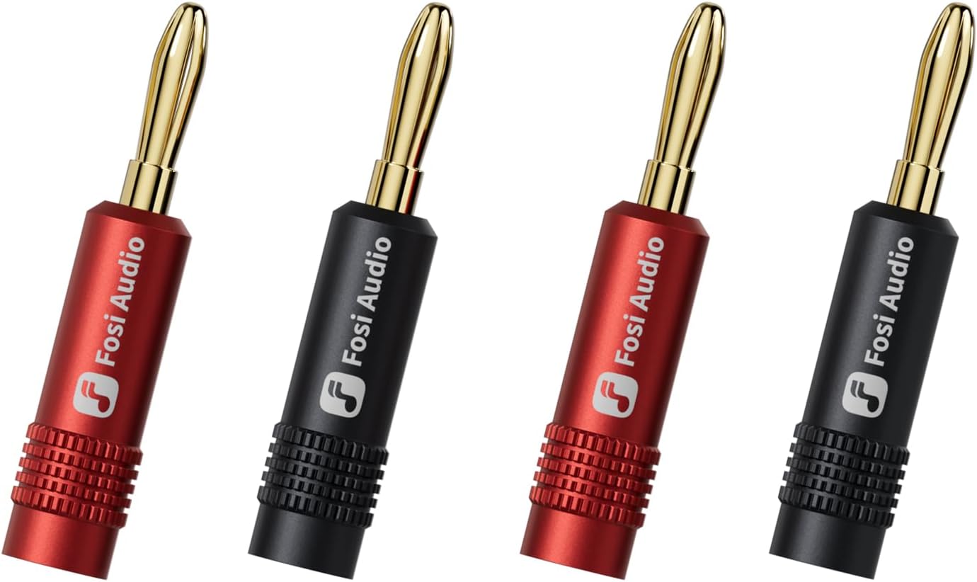 2 Pairs/4 Fosi Audio Banana Plugs for Speaker Wire, PCS Gold Plated Speaker Plugs for Home Audio Stereo