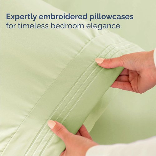 Cal King Size 4-Piece Sheet Set - Luxury Cooling Bed Sheets | Breathable & Wrinkle-Free - Light Sage Green