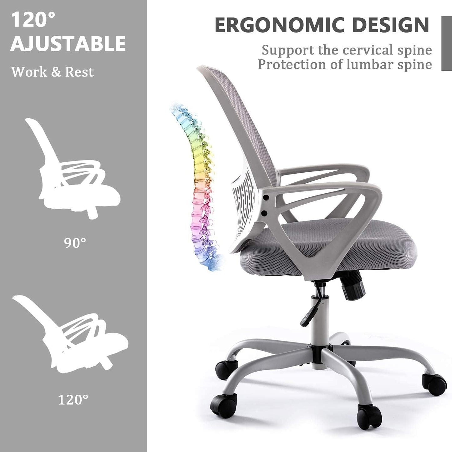 Regine Switzerland Ergonomic Office Chair - Adjustable Rolling Mesh Design with Lumbar Support | Modern Mid Back