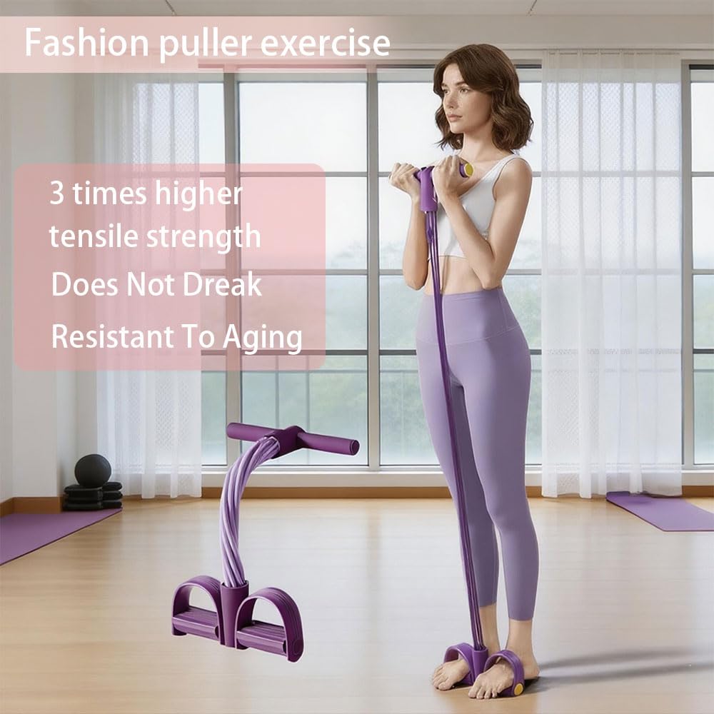 Multifunction Pedal Resistance Band with Handles,6-Tube Elastic Yoga Pedal Puller Resistance Band Set, Natural Latex Foot Pedal Resistance Device,Tension Rope for Exercise Women Men (Purple,1pcs)