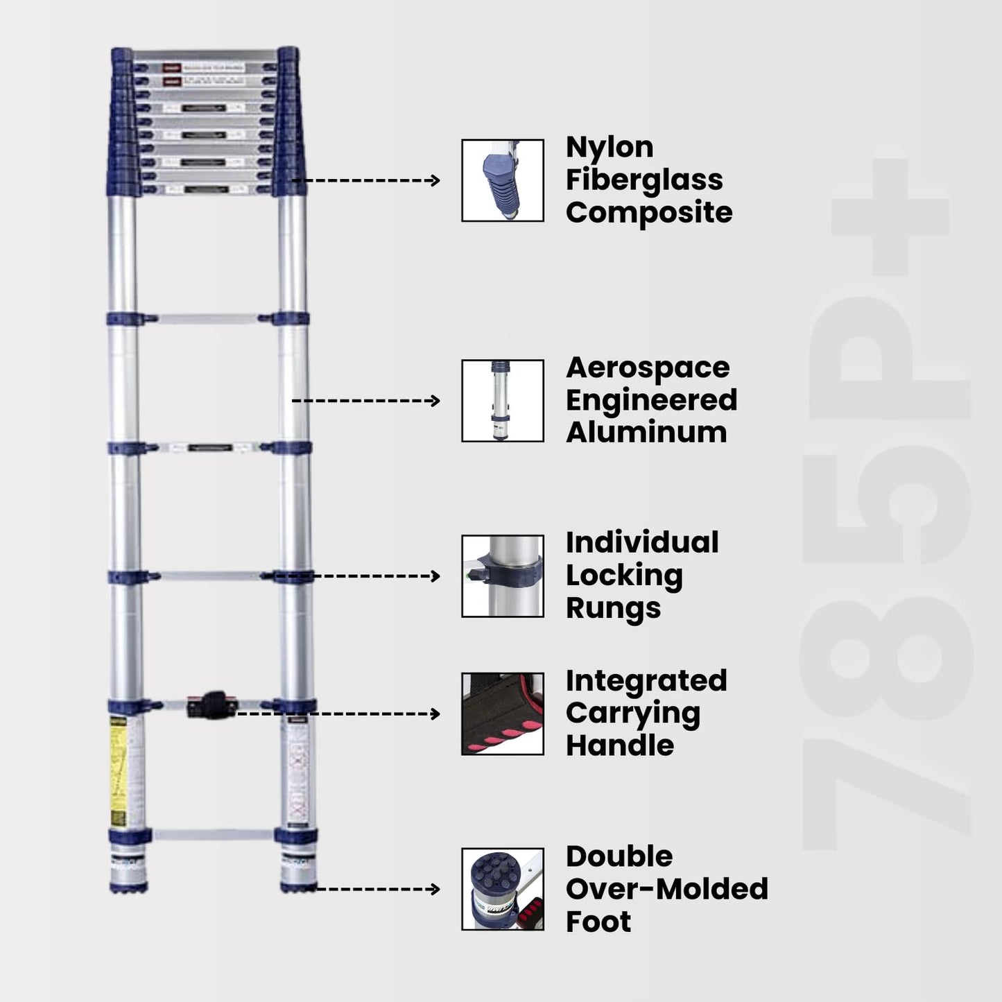 Xtend & Climb Telescoping Ladder 15.5 FT 785P+ | Professional Aluminum Extension Ladder | Heavy Duty Telescopic Ladder with Over-Molded Feet | 250 lbs Load | Portable & Compact - Includes Fiber Cloth