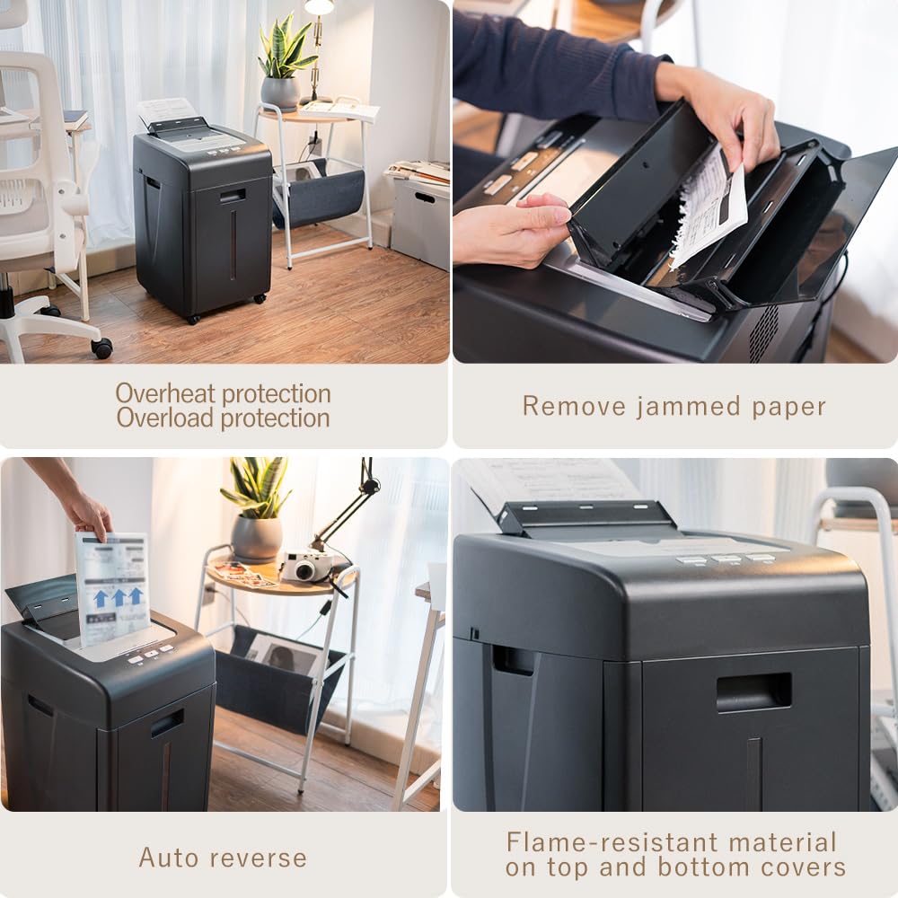 Effeluviate Commercial Autofeed Paper Shredder: 200 Sheets P-5 Micro Cut Shreds CDs/Cards/Staples 60-Min Continuous Run Anti-Jam 9.3 Gal Bin Quiet Heavy Duty for Home Office School Business - Black