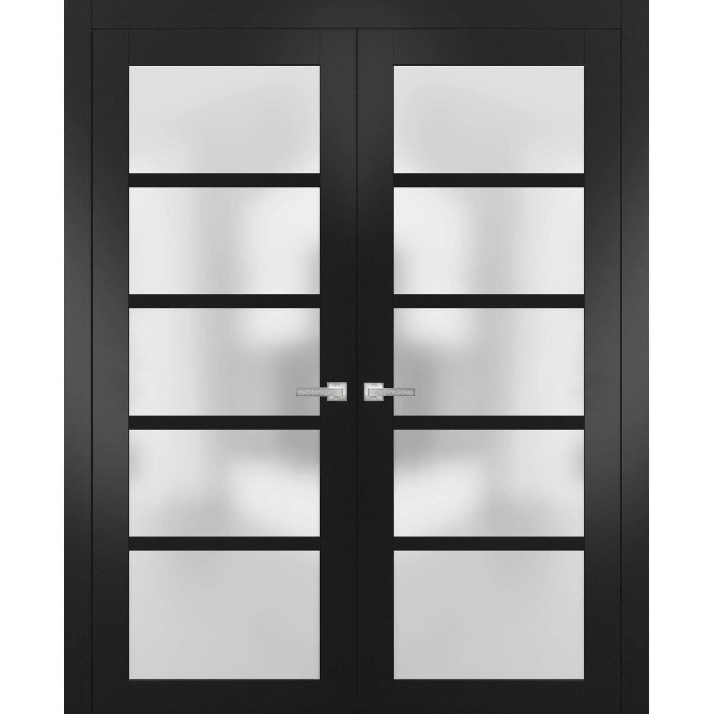 SARTODOORS Quadro 4002 | Double Swing Interior French Doors with Glass with Frosted Glass, MDF, Hardware Included, 60x80, Black, Modern