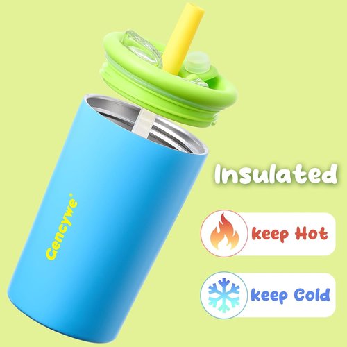 Gencywe Kids Stainless Steel Cups - 12 oz Double-Walled Sippy Tumblers with Straws & Lids | BPA-Free, Spill-Proof