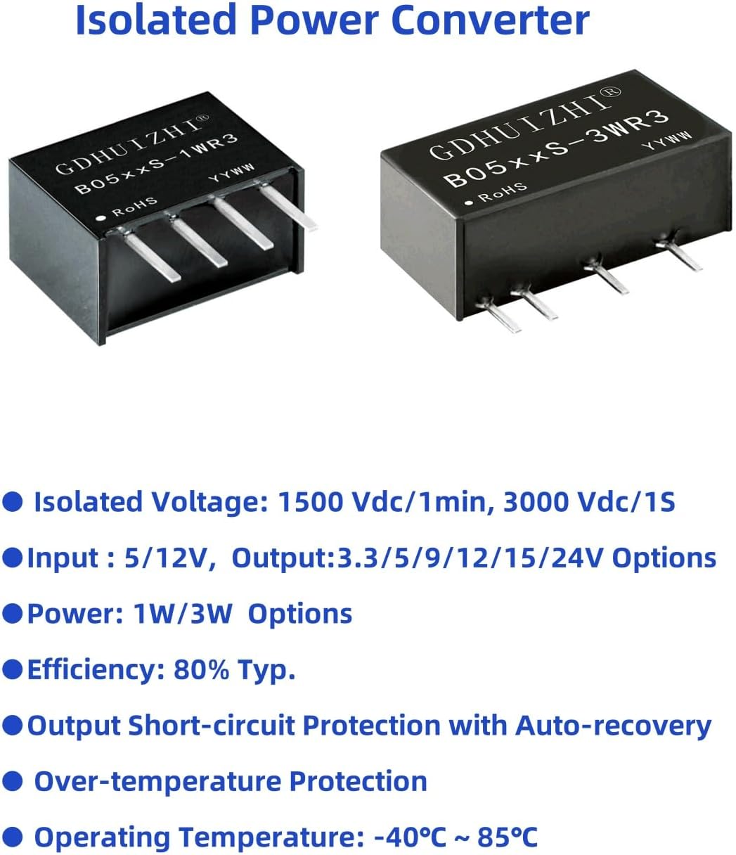 MUXWELL 4 Pack 12V 15V 10.8V-13.2V, 15V, 3W 19.5x10x7 mm DC-DC to Isolated Power Convert, Input Output Isolated Power