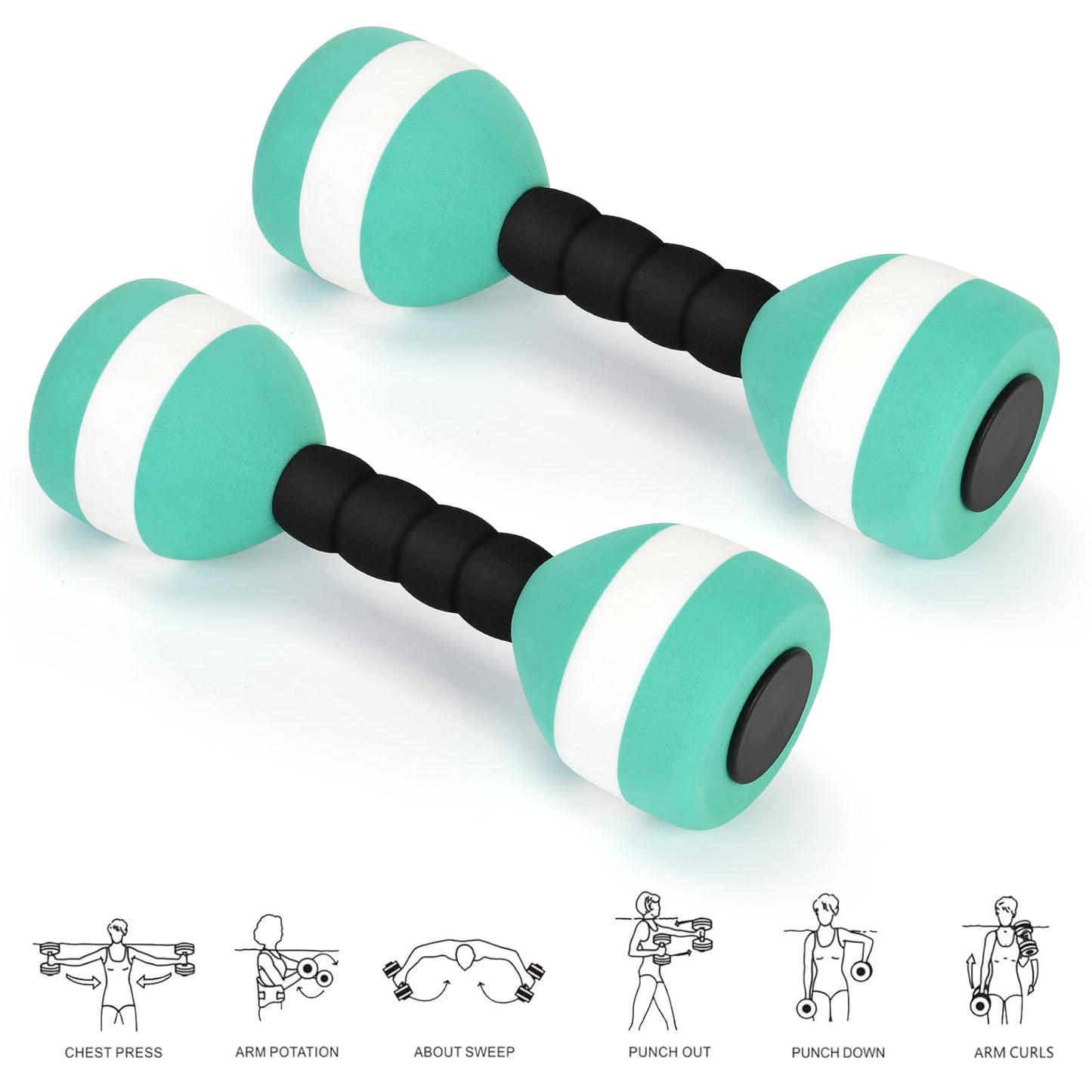 Carperipher Aquatic Dumbells,2Pcs Foam Water Weights Aerobic Exercise Fitness Equipment Dumbbells, Pool Resistance Swimming Training for Men/Women Weight Loss, Beginner Swimming Training (Green)
