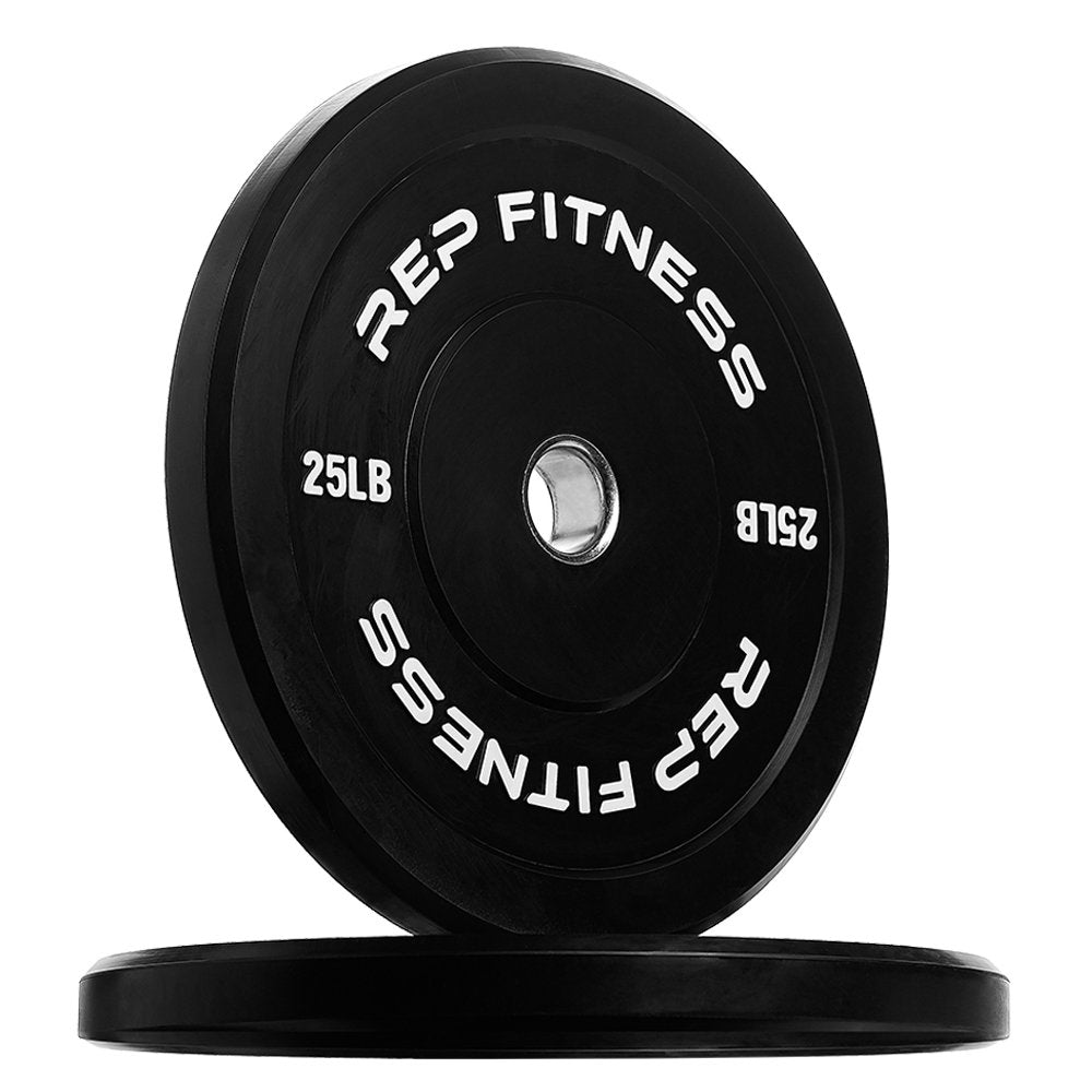 REP Fitness Rubber Bumper Plates, 25 LB Set, Olympic Standard Weights, Shock Absorbing Low Bounce Design, For Home Gyms, Fitness Centers, Strength Workouts, Barbell Use
