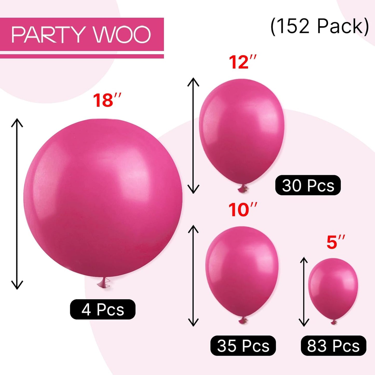 PartyWoo Hot Pink Balloon Arch Kit - 152 Pcs in Various Sizes for Baby Showers & Birthdays | Magenta Fuchsia