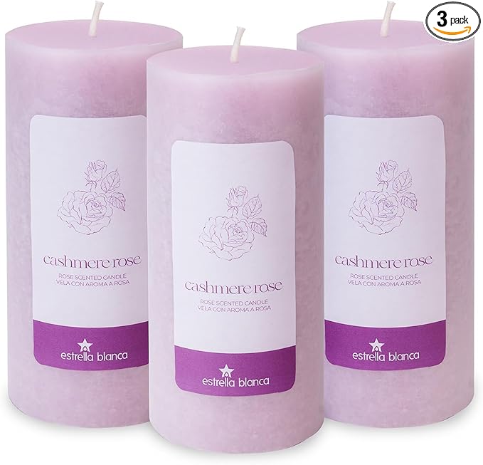 Cashmere Rose Pillar Candles (3-Pack) ??Elegant Rose-Scented Candles for Home, Long Lasting & Non-Toxic ??Giftable Set for Relaxation & Decor