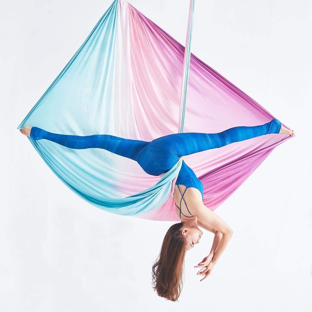 F.Life Aerial Yoga Hammock Silk Swing kit for Antigravity Yoga Inversion Include Daisy Chain,Carabiner and Pose Guide (Fairy Floss Omber)