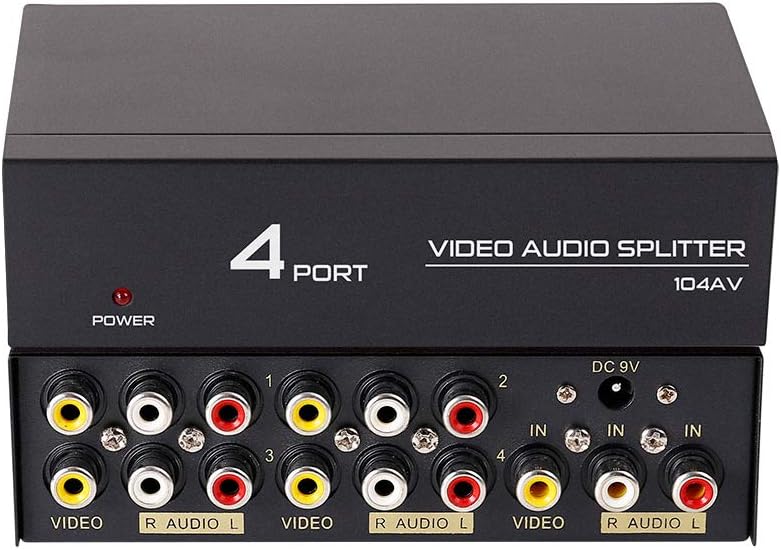 DTECH 4 3 1 4 Powered Way RCA Splitter Box in Out Composite Video Audio Distribution Duplicator with Power Adapter