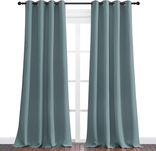 NICETOWN Modern Blackout Curtains - Noise Reducing Thermal Insulated Drapes, Greyish Blue, 2 Panels, W55 x L102-Inch