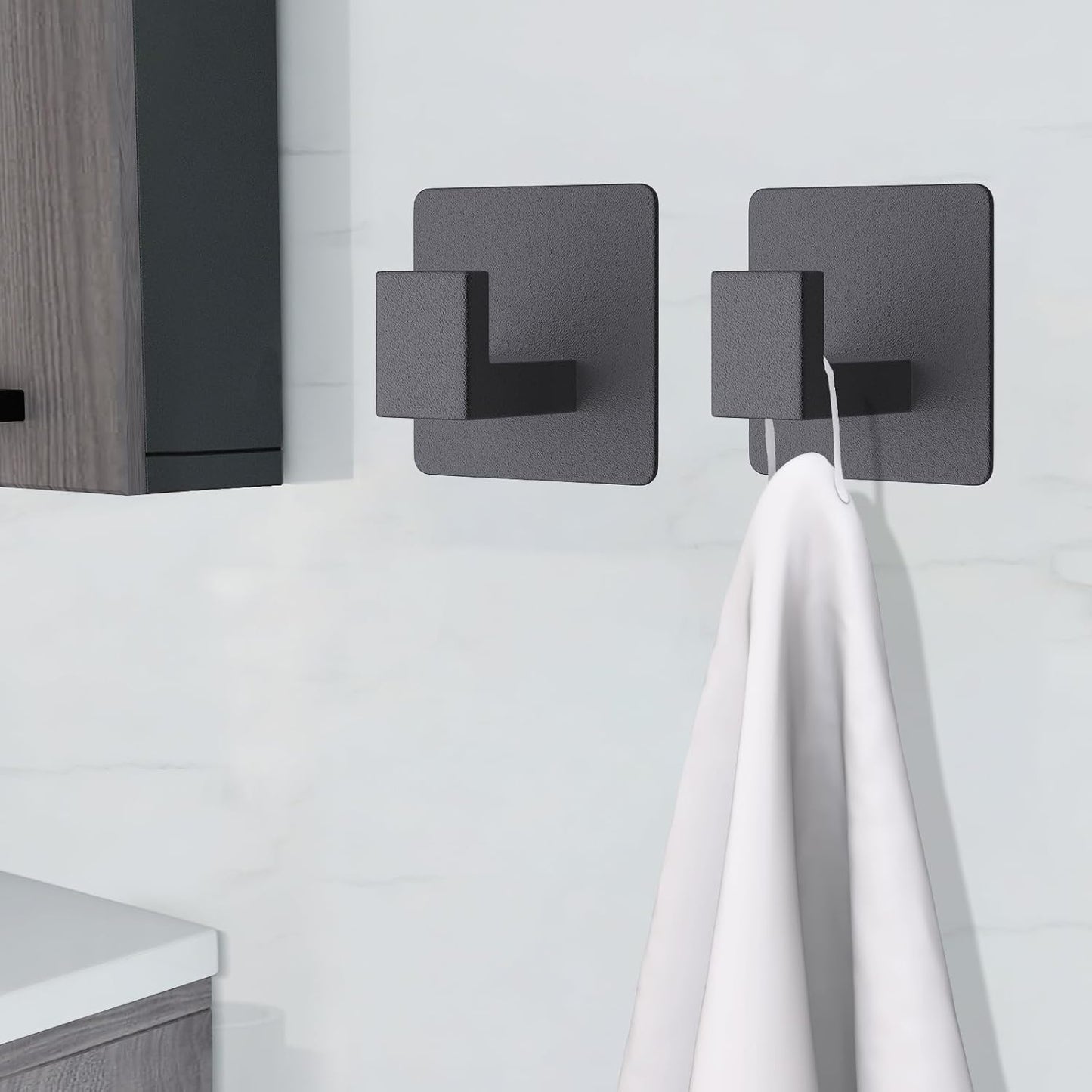 VAEHOLD Heavy Duty Adhesive Towel Hooks - 4 Pack Aluminum Wall Hooks for Kitchen & Bathroom (Black)
