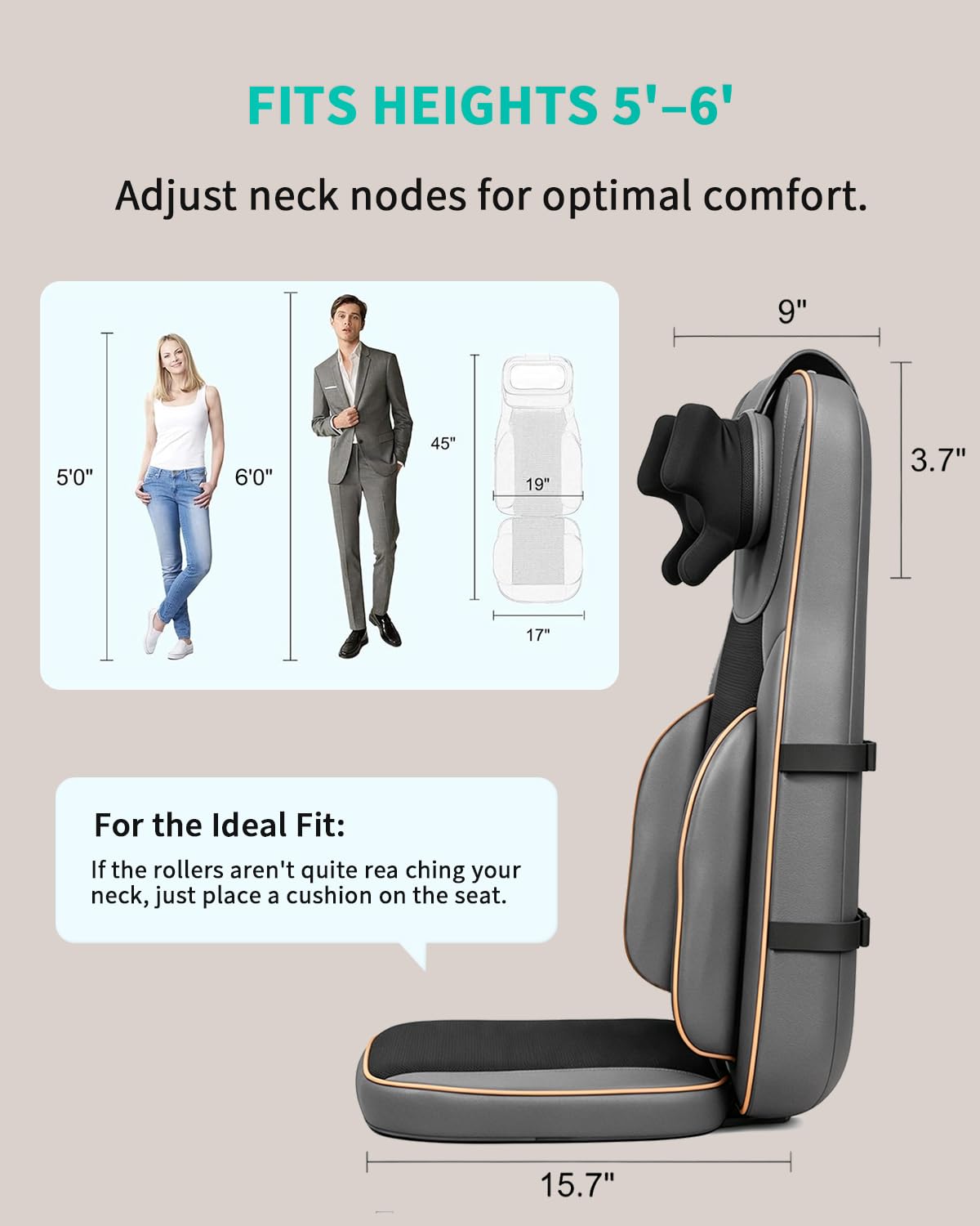 MAIBOLE Shiatsu Neck and Back Massage with Heat - 4D Deep Tissue Kneading Full-Back Massager for Relief Fatigue, Adjustable Intensity & Height for Holiday Gift