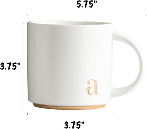 Collective Home Monogram Ceramic Mugs - 15 oz Golden Initial Coffee Cups | Elegant Personalized Gift Box