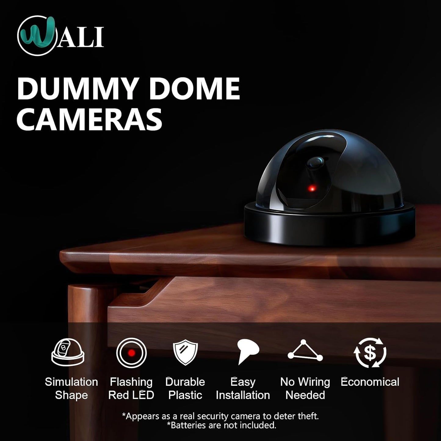 WALI Dummy (SD-4), 4 Packs, Fake Security CCTV Dome Camera with Flashing Red LED Light with Security Alert Sticker