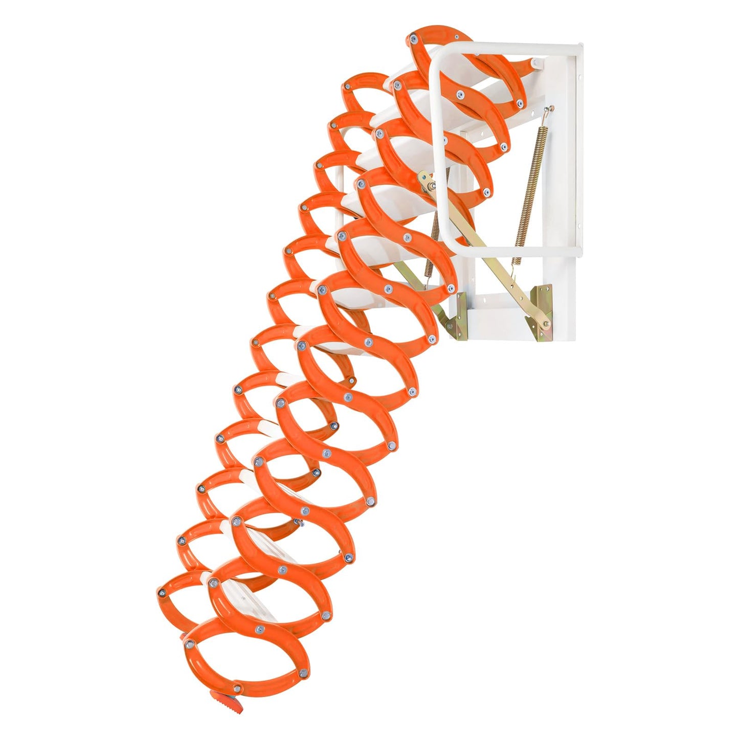 12 Steps Wall Mounted Attic Loft Ladder, Alloy Retractable Telescoping Ladder with Handrails, Folding Ladder Loft Stairs 880lbs Capacity, Attic Pull Down System for Height 9.5-10.17ft, Orange
