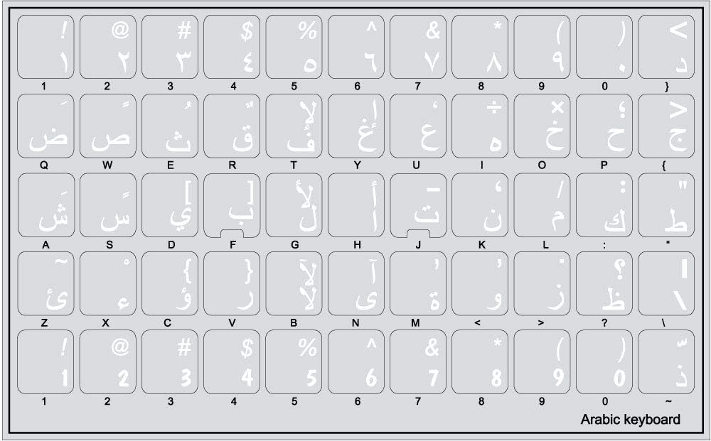 4Keyboard Arabic Keyboard Stickers with White Lettering ON Transparent Background
