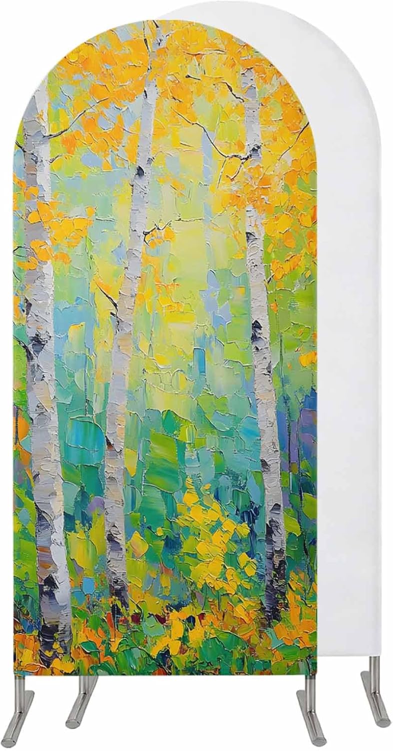Jnbasdffb 7.2 Yellow Leaves Wedding Arch Cover, Stretchy Spandex Arch Backdrop Stand Covers FT, Modern Oil Painting