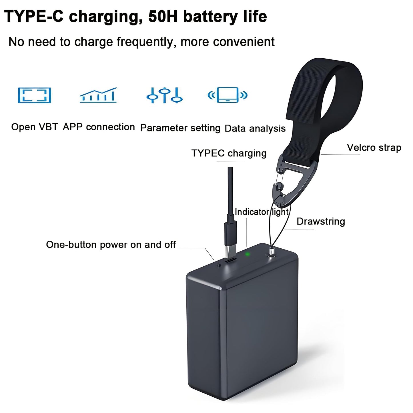 Velocity Based Training Device,Vertical Jump Tester w/APP Control and Voice Tips, Barbell Speed/Power/1 RM/Fatigue Test/Explosive Force,50H of Battery Life